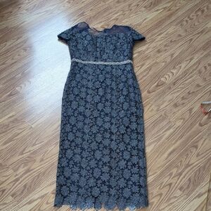 JS Collections Petite Blue Sheath Midi Dress with Cap Sleeves